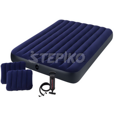 Матрас надувной Intex Classic Downy с механическим насосом и подушками Синий (int_64765)